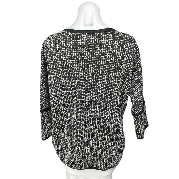 Max Studio Black White Tweed Crew Neck Long Sleeve Sweater Blouse Tunic Top Sz M - Picture 2 of 5